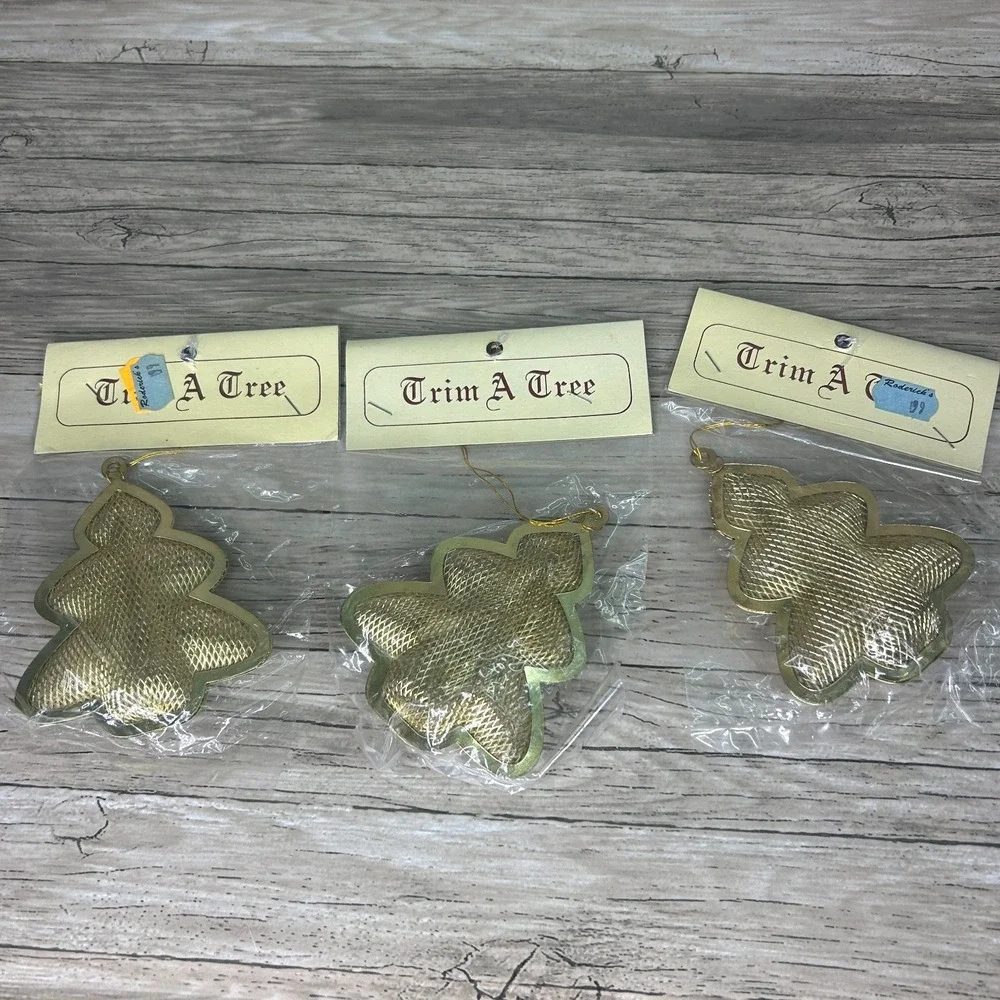 Vintage Christmas Ornaments Trim A Tree Gold Tone Metal Mesh RAZ Wire